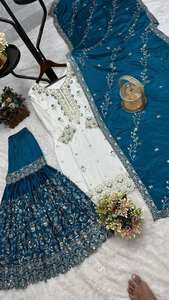 Presentamos la Nueva Colección de Salwar Kameez Pakistaníes Listos para Usar, con Bordados y Lentejuelas, Top-Sharara-Dupatta para Bodas y Eventos - Product Image 6