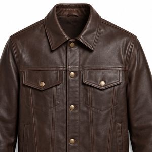 Chaqueta de Motociclista de Cuero Genuino para Hombre, Estilo Vintage, Invierno, con Cuello Alto, Cierre de Cremallera, Diseño Personalizado - Product Image 5