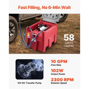 Portable 58 Gallon Diesel & <b>Gasoline</b> Tank with 10 GPM Flow Rate 12V Electric Transfer Pump 13.1ft Hose Fuel Pump & Parts - Product Image 1