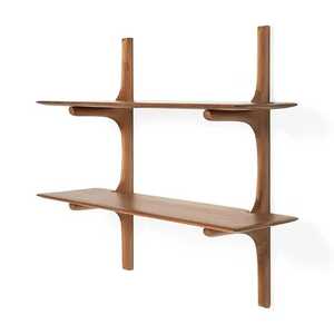 Modern Dual Tone Wooden <b>Adjustable</b> Floating Single Tier Non-Folding Wall <b>Shelf</b> Mounted Storage Flower Pot Living Room Rack - Product Image 5