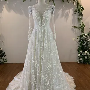 Fabbricazione OEM abito da sposa di alta qualità una linea di pizzo floreale aggiungi perline di TNBPno38 fatto A mano