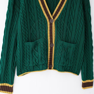 Cárdigan de punto verde Delta Sorority para hombre y mujer, suéter con logo bordado de letras griegas, punto trenzado, corte regular. - Product Image 3
