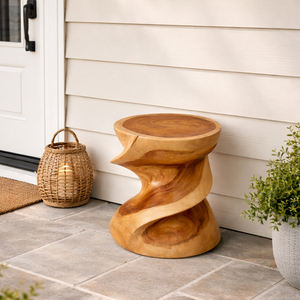 Tabouret d'entrée moderne en bois de Suar massif, sculptural et artistique, de haute qualité, fait main, finition naturelle pour l'intérieur de la maison - Product Image 4