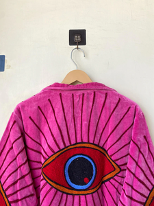 Veste en velours Suzani faite à la main |   Couette matelassée respirante 100 % coton, imprimé numérique brodé motif œil, style bohème, écologique, pour l'hiver - Product Image 4
