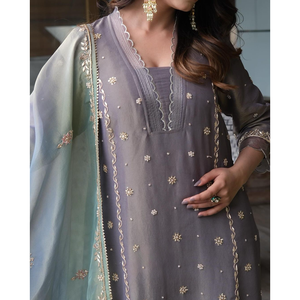 Designer <b>Indian</b> & <b>Pakistani</b> <b>Clothing</b> Elegant Party Wear Top Bottom & Dupatta Set - Product Image 4