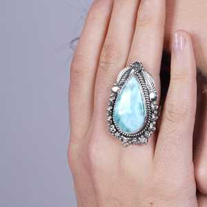 Anillo de Plata Larimar, Anillo de Plata de Ley 925, Plata de Ley 925 Sólida - Product Image 3