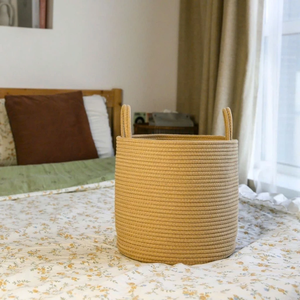 Eco-Friendly Cotton <b>Rope</b> <b>Basket</b> with Handles Decorative Woven <b>Storage</b> Bin for Living Room Bedroom Bathroom - Product Image 5