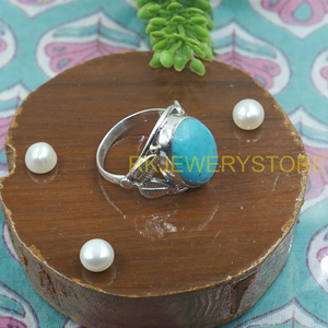 Anillo de Turquesa Natural Ovalada con Diseño de Hoja, Plata de Ley 925, Hecho a Mano, Estilo Boho Vintage, Joyería de Moda, Regalo Unisex para Hombre - Product Image 2