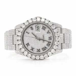 Luxury <b>Iced</b> <b>Out</b> Moissanite Quartz <b>Watch</b> Silver 40mm Glass Dial Diamond Bust Down Roman Dial Hip Hop Wristwatch - Product Image 1