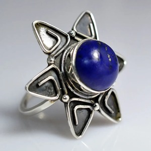 <b>Lapis</b> <b>Lazuli</b> <b>Ring</b> 925 Sterling Silver Handmade Boho Statement Promise Jewelry for Women Natural Round Shape Gemstone Jewelry - Product Image 3