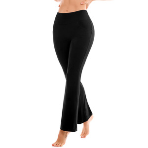 Leggings évasés pour femmes, taille haute, coupe bootcut, côtelés, effet ventre plat, pour l'entraînement et la danse, coupe ajustée - Product Image 1