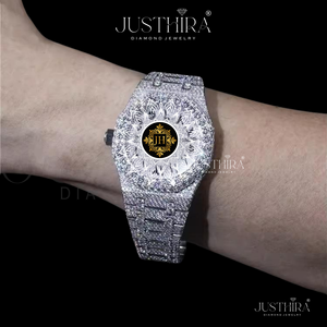 Premium Fully Iced-Out Full White <b>Automatic</b> Watch for Men Premium Diamond-Cut Steel <b>Wristwatch</b> Hip-Hop Bling Fashion Timepiece - Product Image 2