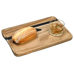 Plateau de service ovale unique en bois avec incrustation de résine turquoise, design moderne fait main pour la salle à manger et la décoration, plateau gravé fait main - Product Image 4