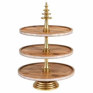 Wholesale Price Three <b>Tier</b> Round Walnut Wood <b>Cake</b> Stand with Silver Metal Frame Luxury Dessert Display Stand - Product Image 2