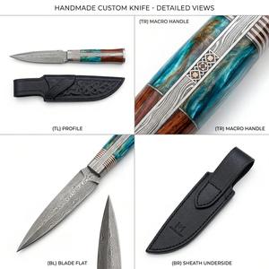 Couteau utilitaire à lame fixe en acier Damas de qualité industrielle, fabriqué sur mesure, avec manche en résine et bois composite, idéal pour le bricolage (DIY) et les commandes OEM. - Product Image 4