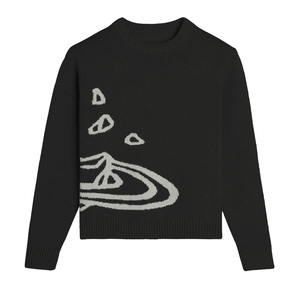 Pull en tricot géométrique à col rond noir pour femme, manches longues, vêtements d'hiver, 100% acrylique, anti-boulochage, épaisseur standard - Product Image 2