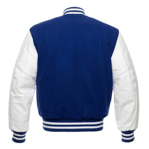Chaqueta Varsity Azul y Blanca para Hombre, Mezcla de Lana, Cuello Alto, Botones a Presión, Estilo Béisbol - Product Image 2