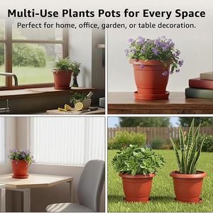 Pots de plantes ronds en plastique avec plateau inférieur, style moderne, compacts et peu encombrants, jardinières décoratives d'intérieur pour la maison et le jardin - Product Image 5