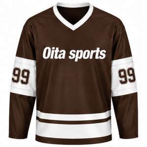 Men Brown Sublimated Ice Hockey Set Jersey Shorts Polyester Striped <b>Athletic</b> Sportswear Team Training Match Apparel - Product Image 3