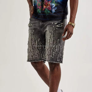 กางเกงขาสั้นทรงหลวมผู้ชายแบบสั่งทำพิเศษ คอลเลคชั่นฤดูร้อน 2025 สไตล์สตรีทแวร์วินเทจ สีเทา กางเกงยีนส์ขาสั้นลำลองแฟชั่นสำหรับผู้ชาย - Product Image 4