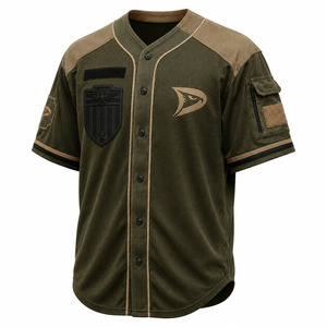 Chemise de baseball à manches courtes pour homme, vert olive, boutonnée, avec logo brodé et poche poitrine, en tissu mesh respirant - Product Image 3
