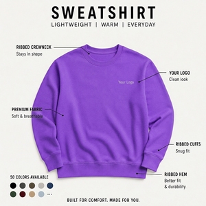 เสื้อสเวตเชิ้ตคอกลมสีม่วงสำหรับผู้ชาย ทรงปกติ ผ้าฝ้ายถัก สวมใส่สบาย สไตล์ลำลอง เหมาะสำหรับฤดูใบไม้ร่วง - Product Image 6