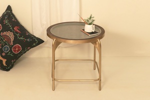 Table ronde en métal en bois et pierre faite à la main fabriquée en Inde Acheteurs commerciaux Salle de bureau Nouveaux modèles Personnaliser Taille 2023 Moderne Unique - Product Image 4