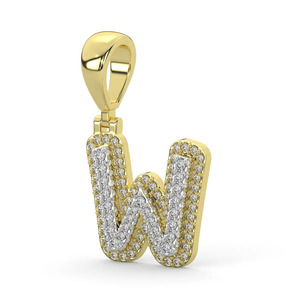 Colgante Clásico con Letra Inicial 'W' de Diamante Cultivado en Laboratorio, Corte Brillante Redondo, Claridad VVS1, Oro Amarillo de 14K, Unisex - Product Image 3