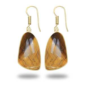 Magnifiques boucles d'oreilles pendantes en cristal naturel œil de tigre plaqué or 18 carats, bijoux uniques et romantiques pour femme, vente en gros de pierres naturelles - Product Image 2