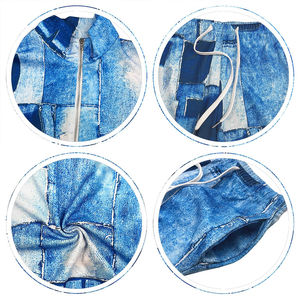 Conjunto de sudadera y leggings de 2 piezas con estampado de mezclilla para mujer, con capucha, manga larga, ropa deportiva informal, corte regular, para todas las estaciones - Product Image 5