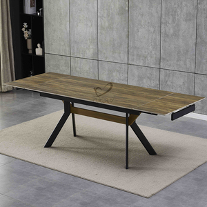 Ensemble de <span class=keywords><strong>table</strong></span> et de chaises de salle à manger intérieures rétractables classiques uniques en MDF pour 6 personnes au total inclus - Product Image 6