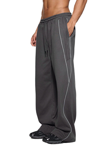 Pantalones Deportivos de Algodón Gris para Hombre, Cintura Elástica con Cierre de Cremallera, Pantalones Casuales con Franja Lateral, Tejido Transpirable de Peso Medio, Impermeables - Product Image 3