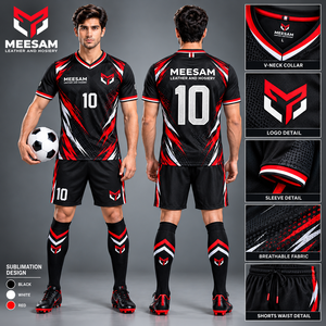 Ensemble de maillots de football personnalisés sublimés pour hommes, col en V, manches courtes, respirant, uniforme d'équipe - Product Image 1