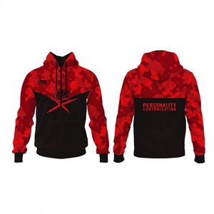 <b>Men</b> <b>Red</b> Camouflage Zip Up <b>Hoodie</b> Hip Hop Streetwear Hooded Sweatshirt Front Logo Print 2026 - Product Image 5