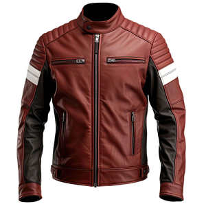 Chaqueta de cuero de piel de oveja auténtica para hombre 2026, estilo motero, con múltiples cremalleras, transpirable, talla grande, bordado, con cremallera, servicios OEM - Product Image 1