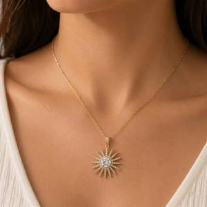 Ensemble de bijoux pendentif soleil plaqué or 18 carats, collier étoile en zircon blanc pour femme, cadeau de fête ou de mariage - Product Image 2