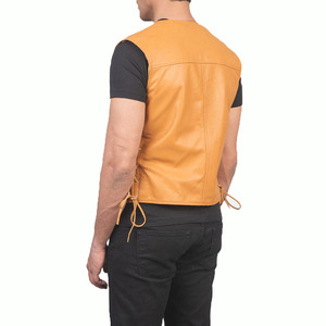 Gilet en cuir classique style vintage à col en V avec fermeture éclair, vêtement d'extérieur tendance pour l'automne et le printemps, sans manches, pour homme - Product Image 4