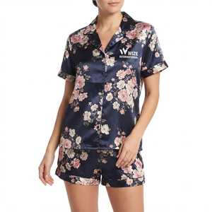<b>Womens</b> Soft Button Front Silk Satin Breathable Casual Shirt Shorts Sleepwear Set Short Sleeve Two Piece Pajama <b>Lounge</b> <b>Suit</b> - Product Image 1