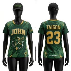 Maillot de lacrosse pour femme en polyester respirant 180 GSM, design camouflage vert olive, logo personnalisé par sublimation. - Product Image 3