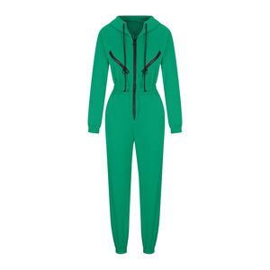 Women Hooded Full Length <b>Jumpsuit</b> Solid Color Zipper Front Casual Breathable Spandex Polyester Autumn Wear - Product Image 2