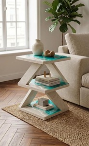 Mesa de Centro Moderna de Concreto con Diseño de Resina Oceánica, Muebles de Sala de Estar Estilo Costero, Mesa Auxiliar Hecha a Mano - Product Image 4