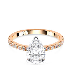 Anillo de Compromiso con Diamante Cultivado en Laboratorio en Forma de Pera, 2 CTW, Banda Pavé, Oro Sólido de 14K, Chapado en Rodio, Certificado IGI, Elegante Anillo de Boda - Product Image 2