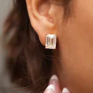 <b>Emerald</b> Shape Diamond <b>Stud</b> <b>Earrings</b> Aesthetic Diamond <b>Earrings</b> Trendy Ear <b>Studs</b> Diamond <b>Earrings</b> for Women from Indian Supplier - Product Image 4