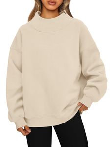 Sweat-shirt à col roulé surdimensionné pour femme, épaules tombantes, manches longues, couleur unie, pull en tricot, vêtements décontractés d'automne - Product Image 3