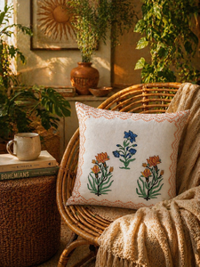 Handmade Floral Cushion Cover Cotton Decorative Throw Pillow Cover for <b>Sofa</b> <b>Chair</b> Living Room and Bedroom - Product Image 1