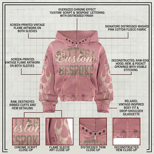 Sudadera con capucha de peso pesado para hombre, 450 g/m², 100% algodón, felpa francesa, estampado gráfico de llamas, cremallera completa, corte cropped y holgado, estilo streetwear, efecto envejecido - Product Image 2