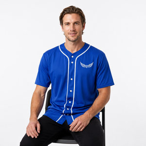 Maillot de baseball bleu roi pour homme, manches courtes, logo brodé, évacuation de l'humidité, coupe classique, vêtements toutes saisons - Product Image 4