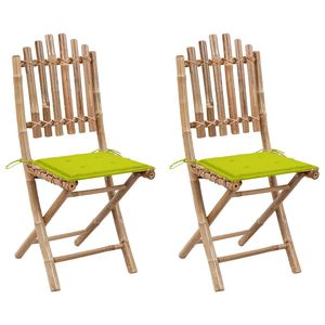 Ensemble de 2 chaises de patio en bambou vert vif avec coussins confortables pour les divertissements en plein air - Product Image 1