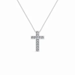 Collier pendentif en or blanc 18 carats avec diamants de laboratoire, design croix, 12 pièces, pour femme, idéal pour fiançailles, mariage, fête - Product Image 2