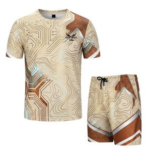 EKIN IMPER Men's T-Shirt And Shorts <b>Set</b> Digital Printed Circuit Pattern Quick Dry Summer Wear Crew Neck <b>Knitted</b> Shorts <b>Set</b> - Product Image 1